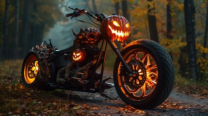 For the night celebration a terrifying jack o pumpkin motorbike