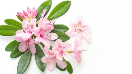 Delicate Pink Rhododendron Blooms with Green Leaves