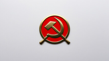 Hammer and sickle golden emblem on a white background, Sickle and the star of communism, Emblem of the USSR, Symbol of communism