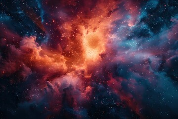 Cosmic Nebula with Red and Blue Hues