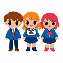 Group of pupils with backpacks wearing a school uniform