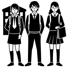 Group of pupils with backpacks wearing a school uniform