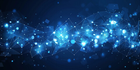 Obraz premium Abstract network connections with glowing dots and lines on a dark blue background, concept of digital technology, modern design template. 3D Rendering