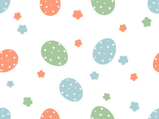 Seamless pattern with Easter eggs and cute flower on white background vector.