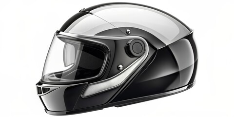 Fototapeta premium Glossy Black Motorcycle Helmet, 3D Render, Head Protection, Ride, Safety, Motorcycle, Helmet