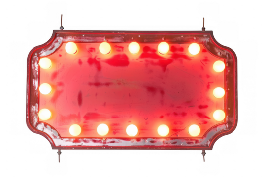 Red Illuminated Sign with Light Bulbs