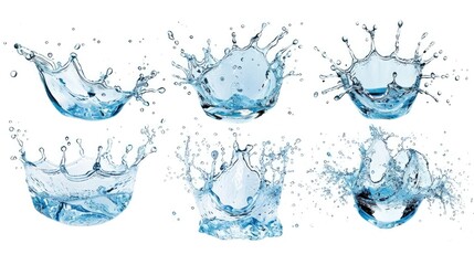 Collection of isolated water splash on white background
