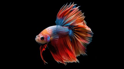 Fototapeta premium Colorful Betta Fish Close up on Black Background