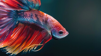 Colorful Betta Fish Close up on Black Background