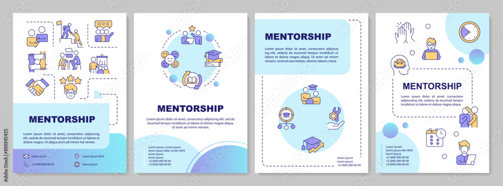 Wall mural mentorship blue circle brochure template. guidance. leaflet design with linear icons. editable 4 vec