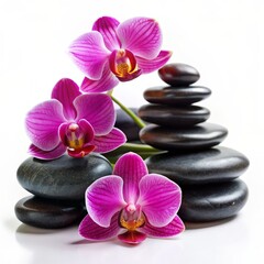 Pink Orchid and Black Stones, Zen Spa Harmony, Relaxation, Spa Treatment, Wellness,