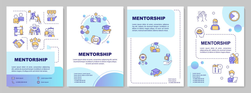 Mentorship blue circle brochure template. Guidance. Leaflet design with linear icons. Editable 4 vector layouts for presentation, annual reports. Arial-Black, Myriad Pro-Regular fonts used