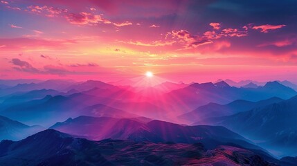 Radiant Sunset: Glowing Sunset with Vibrant Colors Over the Mountains, Captured from a Scenic Viewpoint