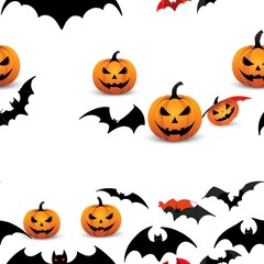 Seamless pattern of Halloween pumpkins and bats