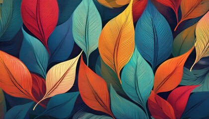 Leaves pattern, seamless pattern with leaves, geometric leaves in bold colors, 