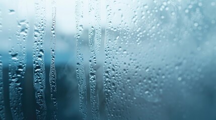 Condensation on glass in foggy background with water droplets and steam