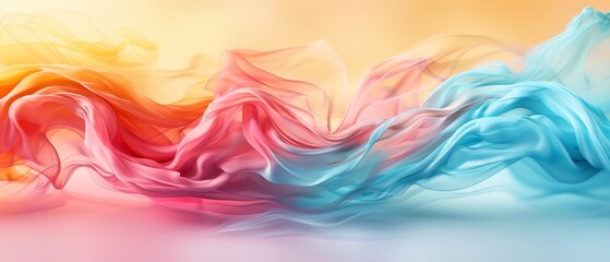 Fototapeta premium Multicolor smoke wave on a pink, yellow, blue, orange backdrop, framed by a white border