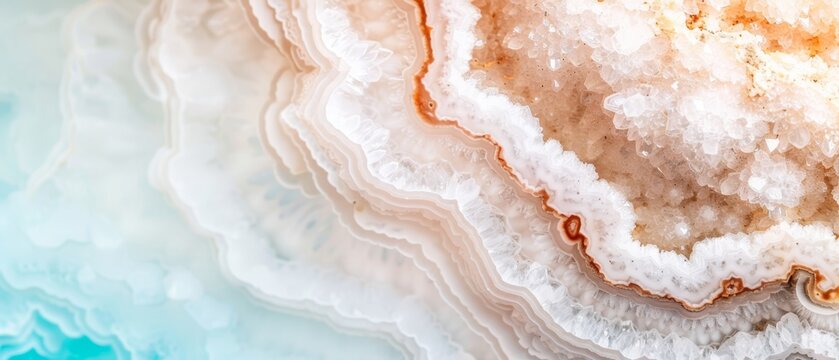  A close-up view of various bands in a white and blue agate Agate is a type of chalcedony quartz, known for its distinctive patterns and layers (4