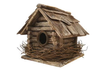 Bird nest wooden house isolated on transparent background