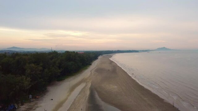 Aerial view beach at Timur Bay Beach, Kuantan, Pahang, Malaysia. 
