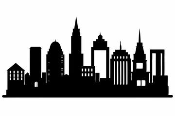 Boston City Skyline Silhouette, City buildings black Silhouette vector