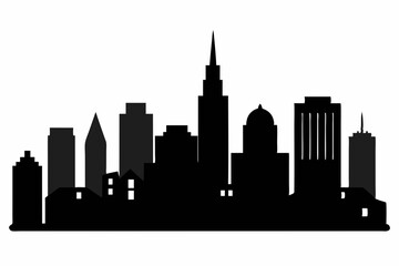 Boston City Skyline Silhouette, City buildings black Silhouette vector