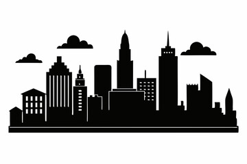 Boston City Skyline Silhouette, City buildings black Silhouette vector