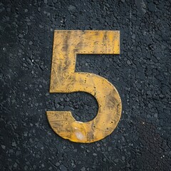 Weathered 5 Road Marking on Asphalt. Anniversary, birthday, symbol concept image.