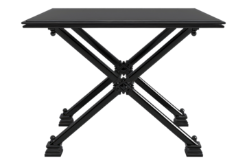 Black metal legged lacquered wooden table isolated on transparent background