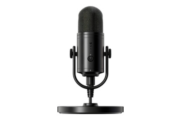 Black podcast microphone isolated on transparent background