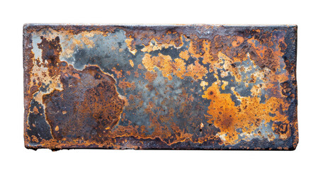 Aged Rectangular Metal Plate with Rust and Stains