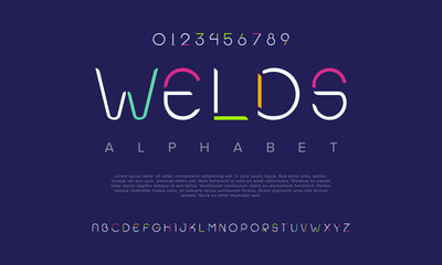 Welds creative modern urban alphabet font. Digital abstract futuristic, game, techno, robot, music, logo, sport, minimal technology typography. Simple numeric vector illustration