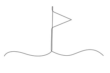 Obraz premium Flag on pole. Minimalist vector illustration. Continuous black line. Simple abstract design.