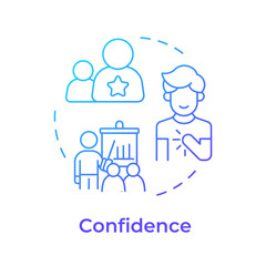 Confidence blue gradient concept icon. Mentor quality. Self-assurance. Decision-making. Public speaking. Round shape line illustration. Abstract idea. Graphic design. Easy to use in article
