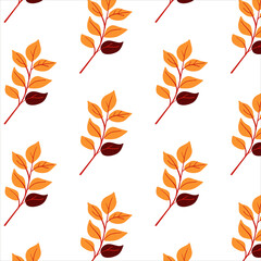 Obraz premium Seamless pattern. Simple Plant. Simple yellow foliage on a white background. Ornament in Scandinavian style. Hand drown. Flat vector illustration