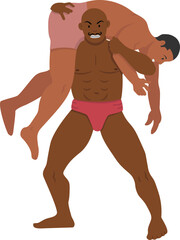 Two men playing a sport of kushti or indian wrestling