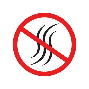 No odor symbol. Red prohibition sign. Black odor lines. Vector illustration.