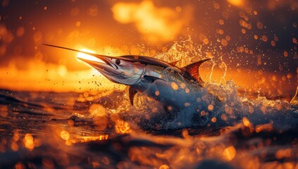 Naklejka premium Marlin Leaping at Sunset