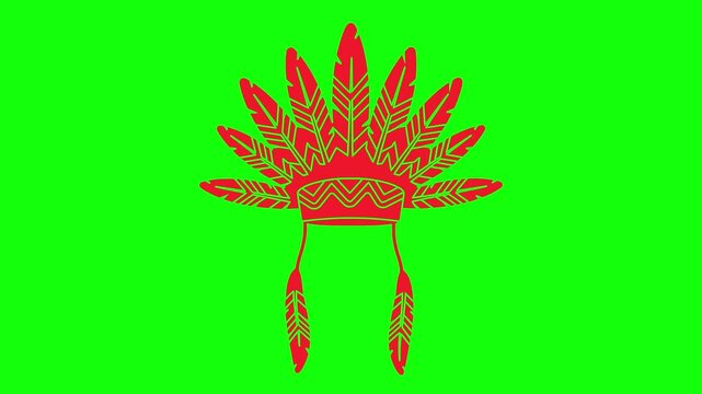 ethnic illustration video animation feather american indigenous silhouette headdress logo native icon indian traditional tribal chief head tribe culture outline america bonnet costume for green screen