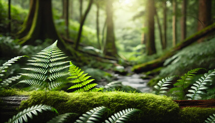 Mockup of a tube on a natural background in the forest, an environmentally friendly product, natural components