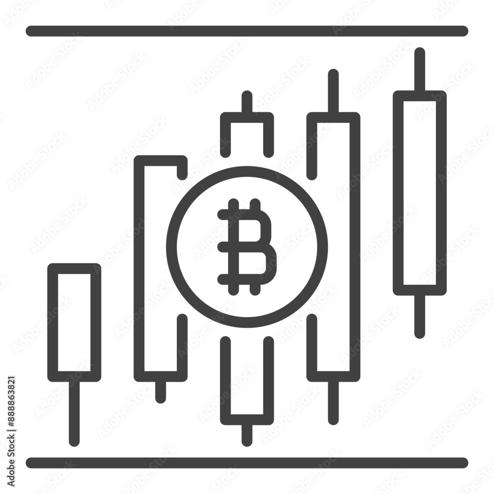 Poster bitcoin candlestick charts vector technical analysis icon or symbol in outline style