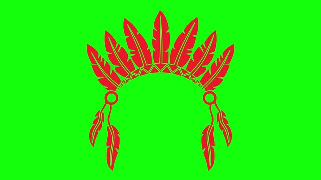 ethnic illustration video animation feather american indigenous silhouette headdress logo native icon indian traditional tribal chief head tribe culture outline america bonnet costume for green screen