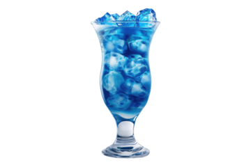 Blue lagoon cocktail in a hurricane isolated on transparent background