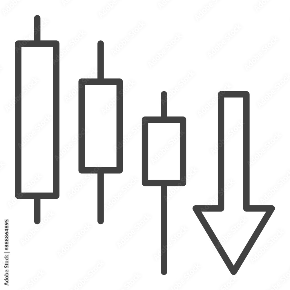 Poster down trend with candlestick charts vector technical analysis icon or symbol in outline style