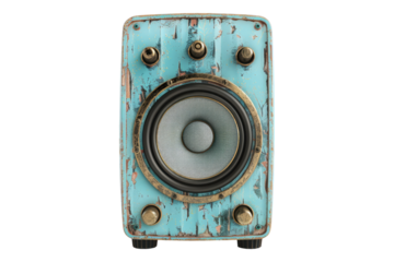 Blue vintage style wireless speakers isolated on transparent background