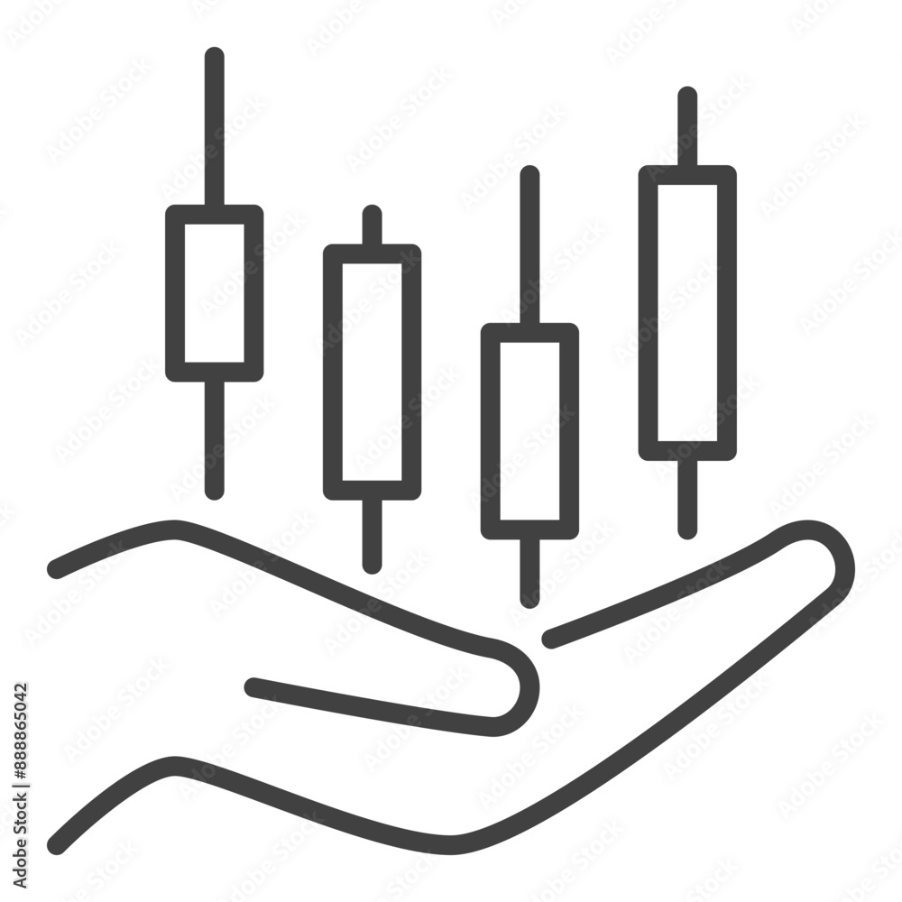 Poster hand with cryptocurrency candlestick graph vector thin line icon or design element