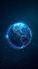 Abstract digital globe with glowing connection lines, global network and connectivity concept background