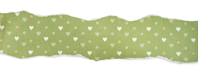 Papier podarty, komunikat, podarta krawędź papieru, podarte kartki  serduszka zielone