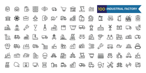 Industrial Factory line icon set. Outline icon collection. Editable vector stroke.