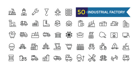 Industrial Factory line icon set. Outline icon collection. Editable vector stroke.